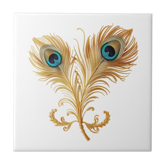 Carreau Plume de paon oiseau sarcelle or luxe (Devant)