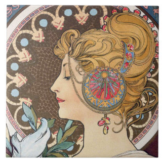 Carreau Plumes d'Alphonse Mucha - Art Nouveau Vintage