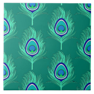 Carreau Plumes de paon, Aqua on Turquoise / Peacock