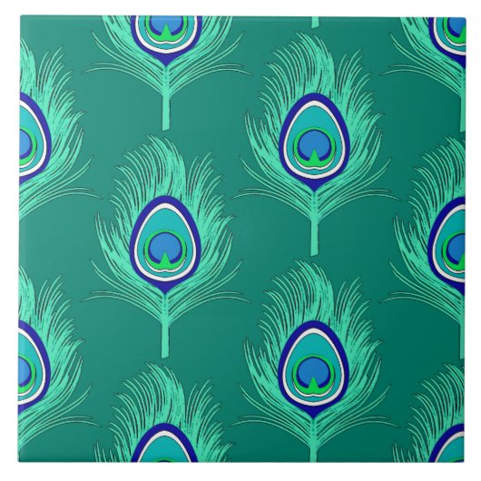 Carreau Plumes de paon, Aqua on Turquoise / Peacock (Devant)