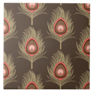 Carreau Plumes de paon, beige sur Brown de chocolat foncé