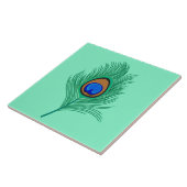 Carreau Plumes de paon turquoise sur Aqua clair (Côté)