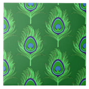 Carreau Plumes de paon, vert citron sur vert émeraude