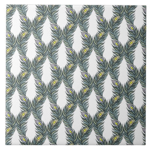 Carreau Plumes Peacock noir, vert et blanc rustique