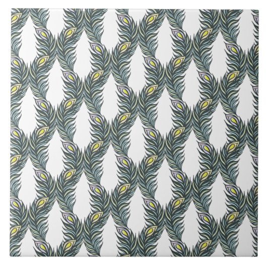 Carreau Plumes Peacock noir, vert et blanc rustique (Devant)