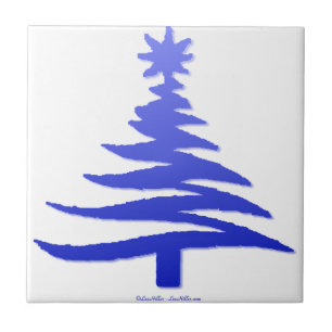 Carreau Pochoir d'arbre de Noël Bleu Cobalt