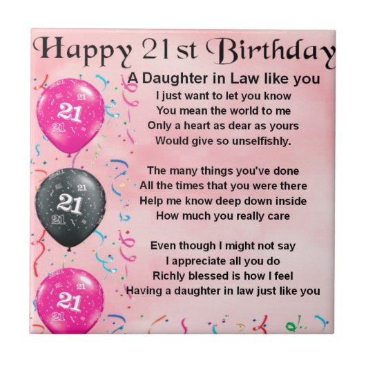 Carreau Poème de belle-fille - 21ème anniversaire (Devant)