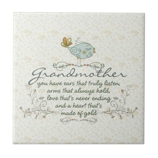 Carreau Poème de grand-mère avec des oiseaux (Devant)
