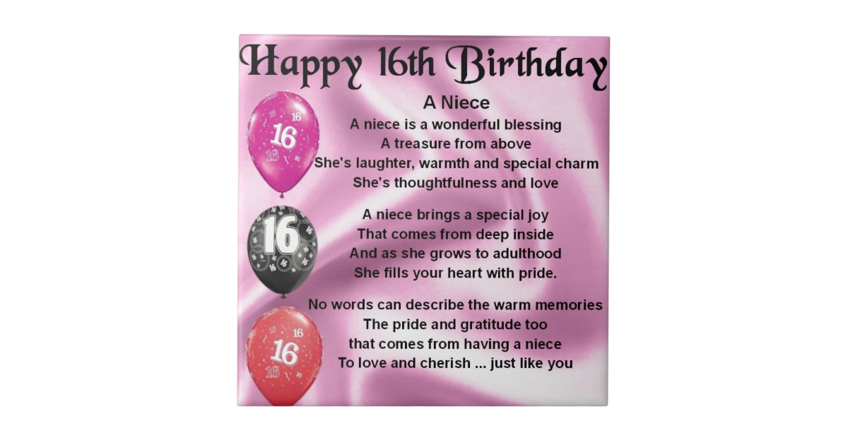 Carreau Poeme De Niece 16eme Anniversaire Zazzle Be