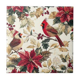 Carreau Poinsettia de Noël Cardinal Luxe Crème Rouge