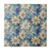 Carreau Poinsettias de Noël Blanc Bleu (Devant)