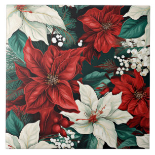 Carreau Poinsettias, rouge et blanc,