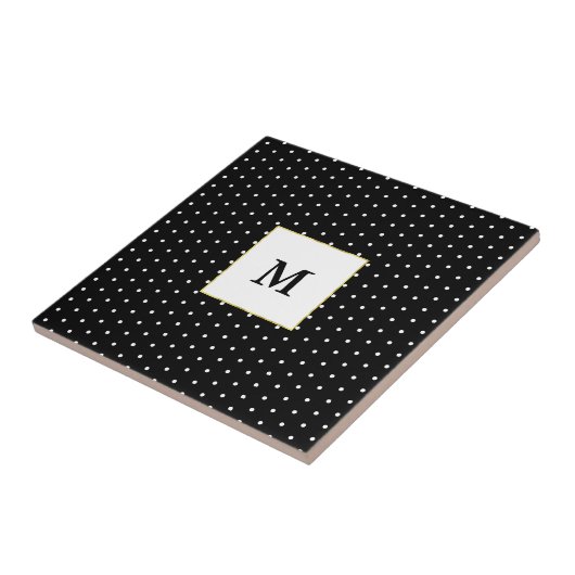 Carreau Point de polka noir et blanc décoré d'un (Côté)