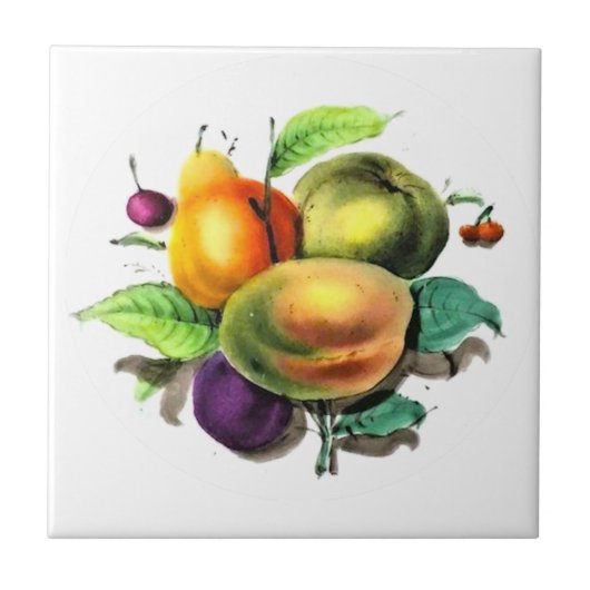 Carreau Poire d'art aux fruits, Pomme verte, Plum Backspla (Devant)