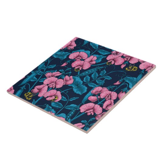 Carreau Pois doux et bourdons, rose et bleu (Côté)