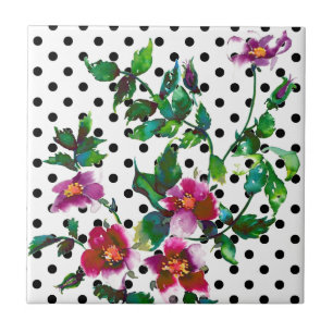 Carreau Pois-pois noir et blanc vintage rose