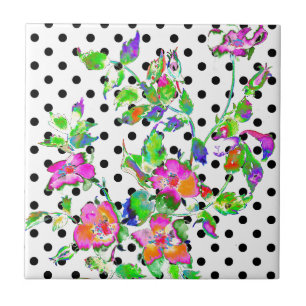 Carreau Pois-pois rose Vintage    noir et blanc