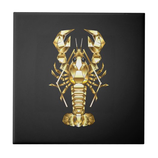 Carreau Poisson à langouste polygonale dorée sur noir (Devant)