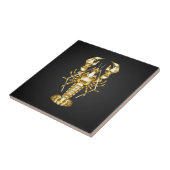Carreau Poisson à langouste polygonale dorée sur noir (Côté)