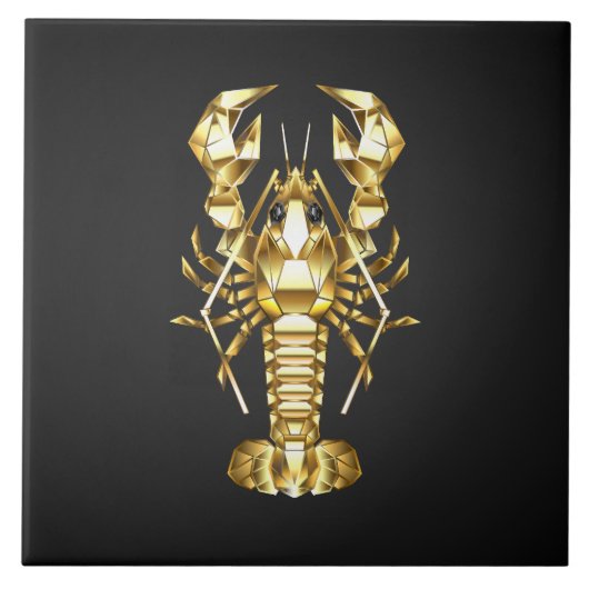 Carreau Poisson à langouste polygonale dorée sur noir (Devant)