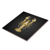 Carreau Poisson à langouste polygonale dorée sur noir (Côté)