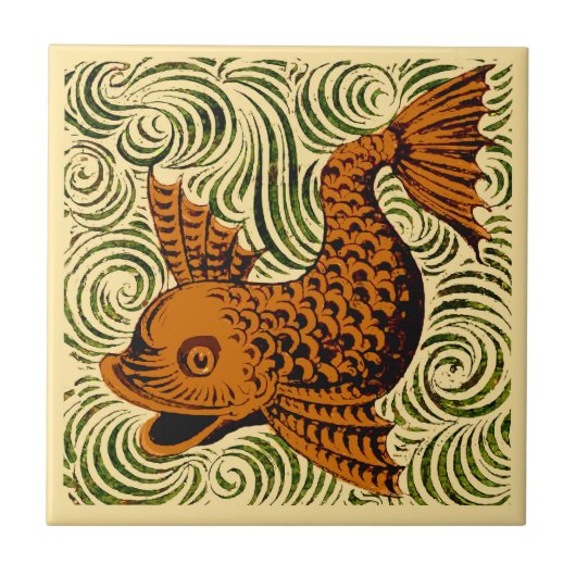 Carreau Poisson Antique Carrelage Ancien art (Devant)
