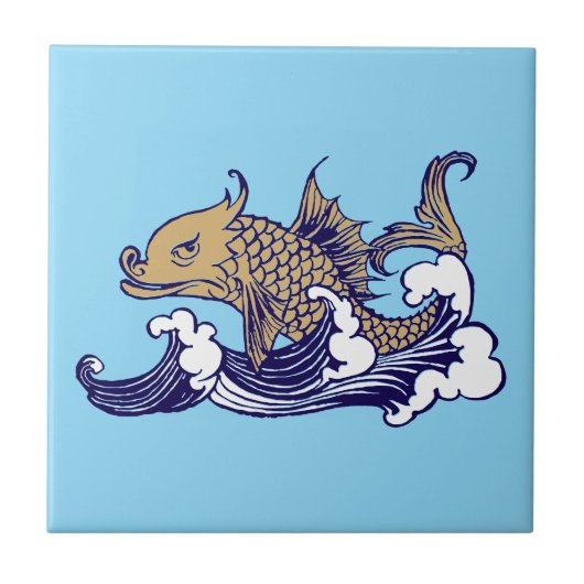 Carreau Poisson Art nouveau en vague par Arthur Rackham (Devant)