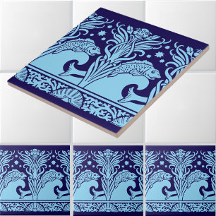 Carreau Poisson Art Nouveau et motif de frise de pochoir d