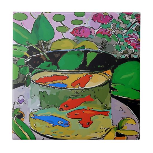 Carreau Poisson bleu dans le bol (Devant)