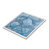 Carreau Poisson bleu et algues, bleu hollandais Delft Look (Côté)