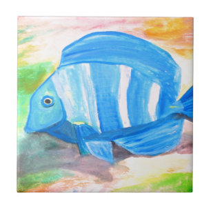 Carreau Poisson bleu tropical Aquarelle Océan