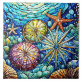 Carreau Poisson étoilée sous l'eau et oursin Vitrail (Devant)