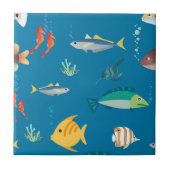 Carreau Poisson moderne et cheval illustré Motif bleu (Devant)