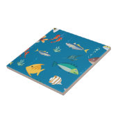 Carreau Poisson moderne et cheval illustré Motif bleu (Côté)