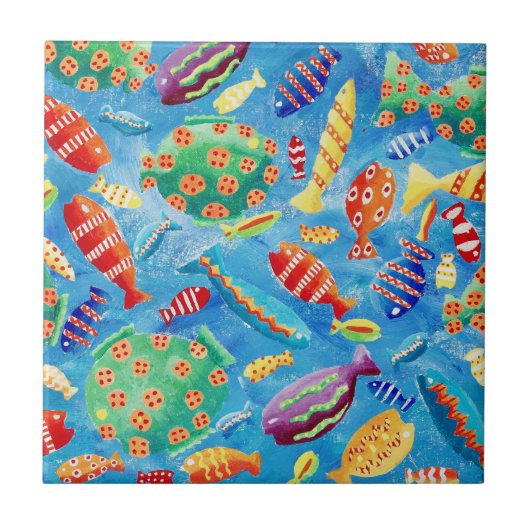 Carreau Poisson Tropical Aquarelle Récif de Corail (Devant)