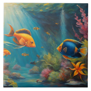 Carreau Poisson tropical dans l'océan avec corail et algue