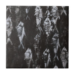 Carreau Poissons blancs fossiles sur l'arrière - plan noir