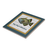 Carreau Poissons-triporteurs en Or Turquoise profond et or (Côté)