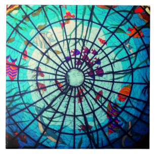 Carreau Poissons tropicaux de l'océan en verre soufflé