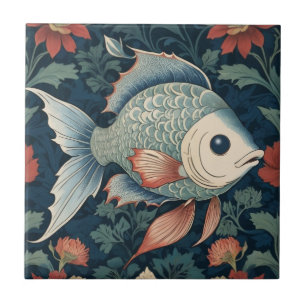 Carreau Poissons tropicaux style William Morris Ocean Sea 