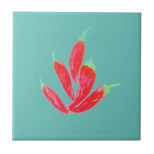 Carreau Poivrons Aquarelle Piments Rouges Habanero