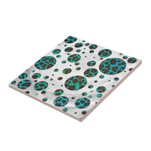 Carreau Polka Dot Cow Impression Brown et Turquoise (Côté)