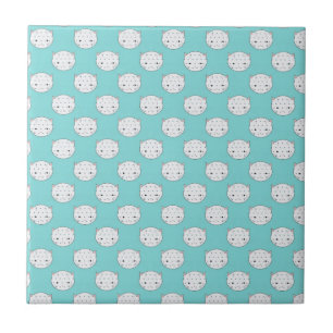 Carreau Polka point blanc Kitty visage sur Turquoise