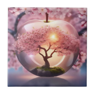Carreau Pomme Translucide Rose Avec Scène Pommier,