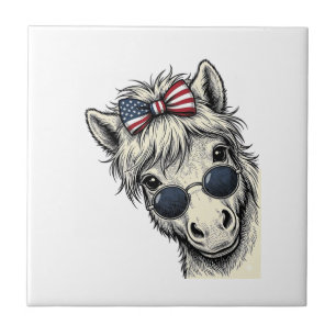 Carreau Poney Patriotique Avec Lunettes De Soleil Vintage
