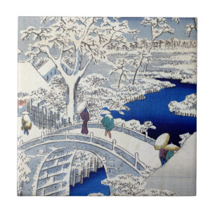Carreau Pont et coucher du soleil en tambour d'Utagawa