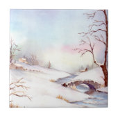 Carreau Pont Snowy Aquarelle Paysage Peinture (Devant)