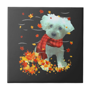 Carreau Poochon Écharpe d'automne - Chiens Feuilles d'auto