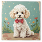 Carreau Poodle blanc adorable avec noeud papillon (Devant)