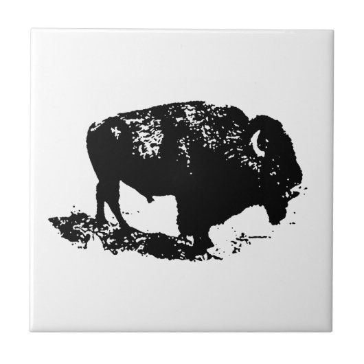 Carreau Pop Art Black White Buffalo Bison Silhouette (Devant)